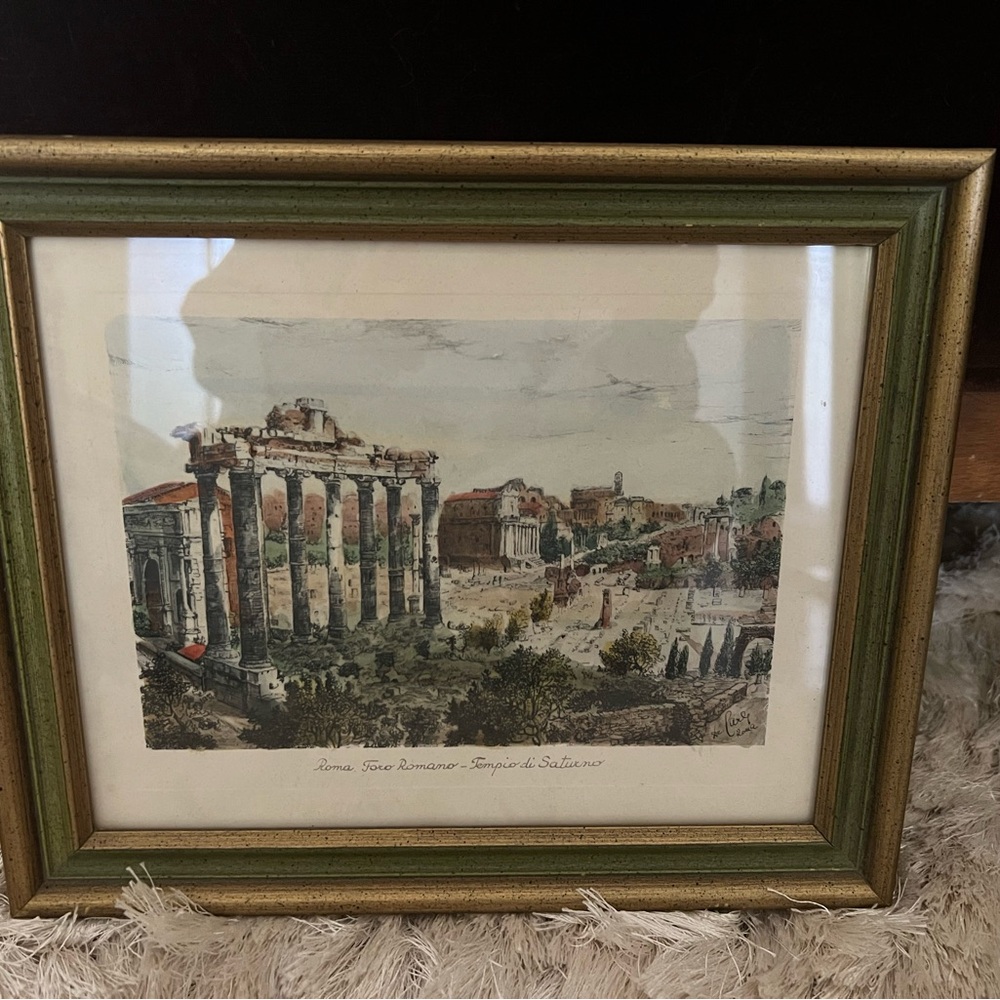 Chic Vintage Florentine Framed Italian Print Roman Temple of Saturn - Picture 6 of 8